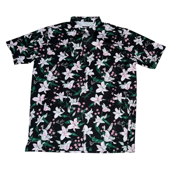 Waggle Golf Floral Print Men's Polo Shirts XXL Black and Light Blue - Picture 4 of 6